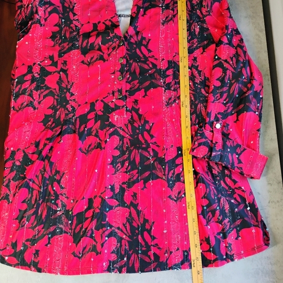 Cocomo Top Womens Plus 2X Red Black Floral Sequin Pintuck Goth Dark Feminine - Picture 8 of 10